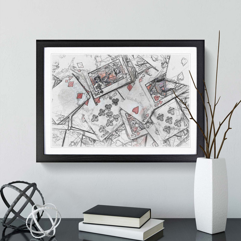 Deck of Cards in Abstract - Picture Frame Graphic Art Print, 48cm H x 65cm W x 2cm D, Black Framed