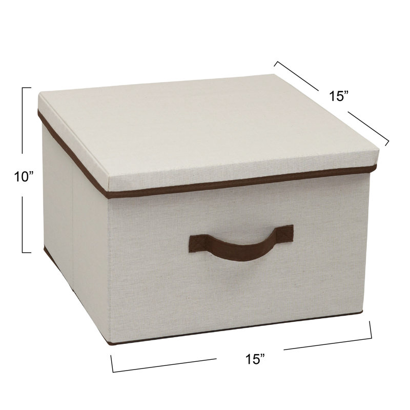 Grande boîte de rangement avec couvercle, toile en poly-coton doux avec cadre renforcé, capacité de rangement généreuse, couvercle entièrement amovible, poignée avant, polyvalent, pliable et empilable, naturel avec bordure café