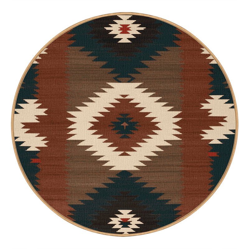 Washable Navajo Chevron Southwestern Area Rug, Round 4'