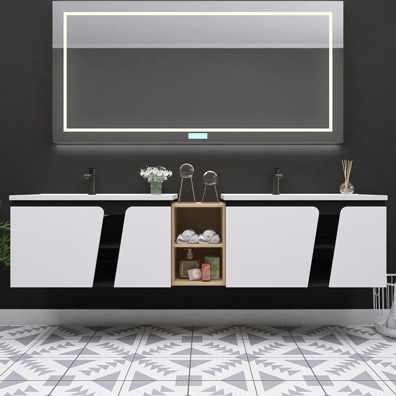 Haidyn 83.3'' Double Bathroom Vanity with Ceramic Top
