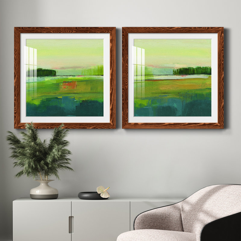 Way to Woodstock I - ensemble de 2 peintures encadrées, H 35,5 po x l 71 po x P 1,5 po, Cadre en érable