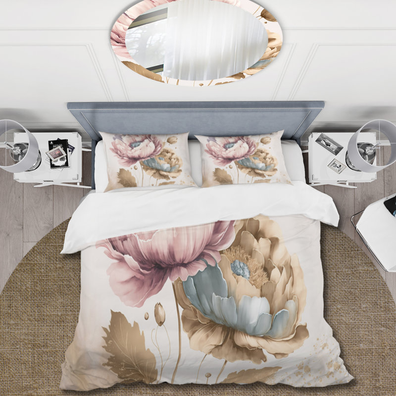 Ensemble de housse de couette rose et doré Poppy Flowers II - Floral Poppy - Microfibre de polyester