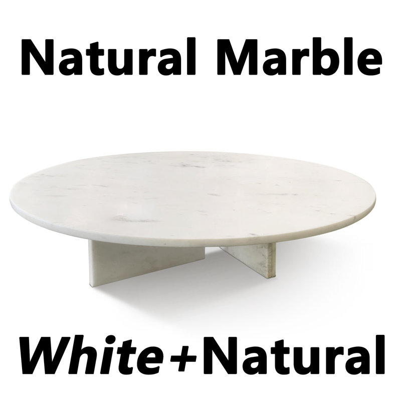 Genuine Marble Coffee Table, Texture, White/Natural Marble