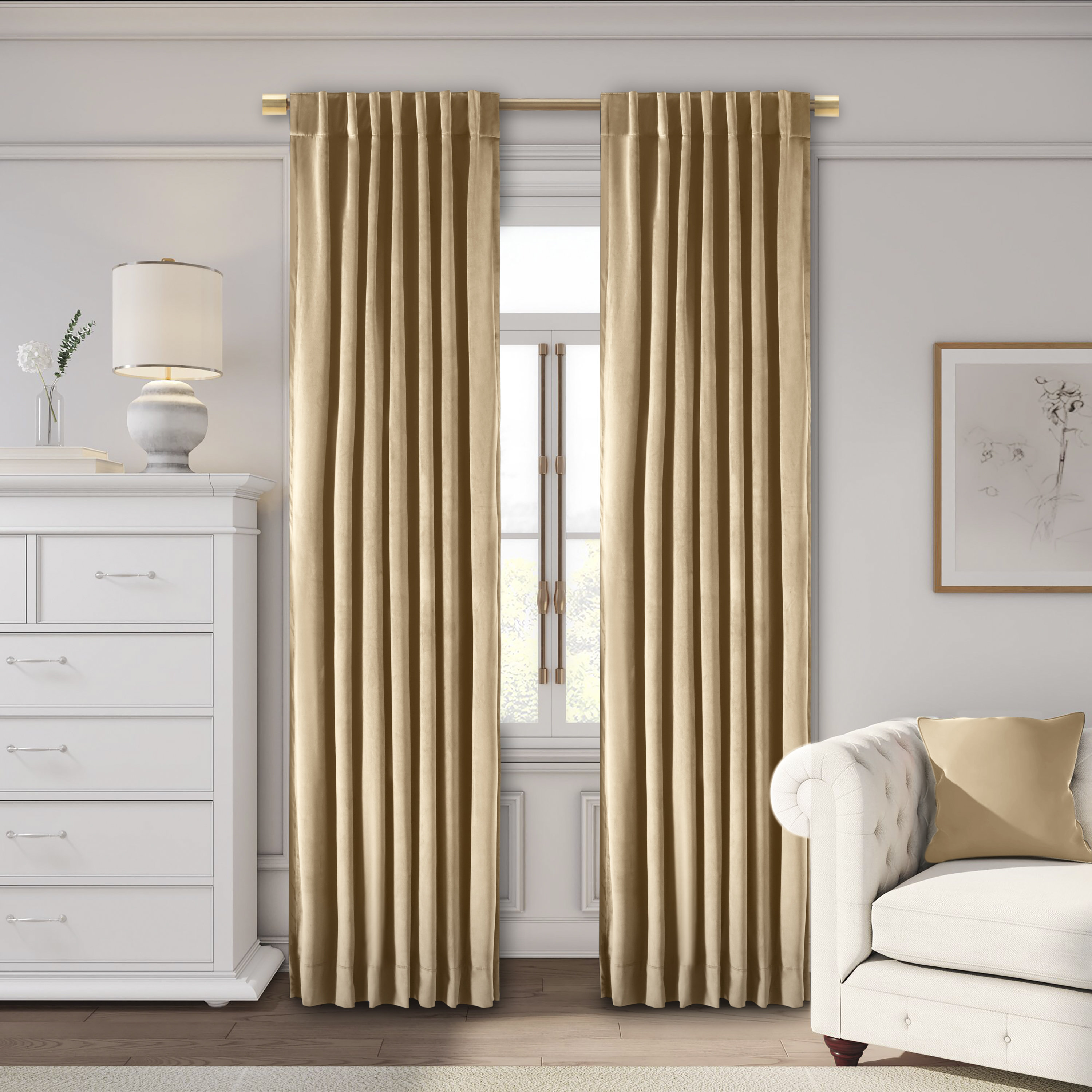 Everly Quinn Velvet Blackout Curtain - Champagne, 50\, image size:3000x3000