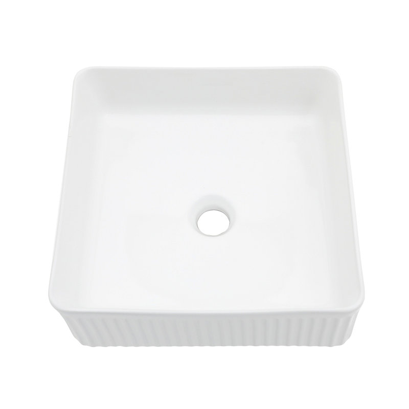 15.69"X15.69" White Ceramic Square Vessel Bathroom Sink