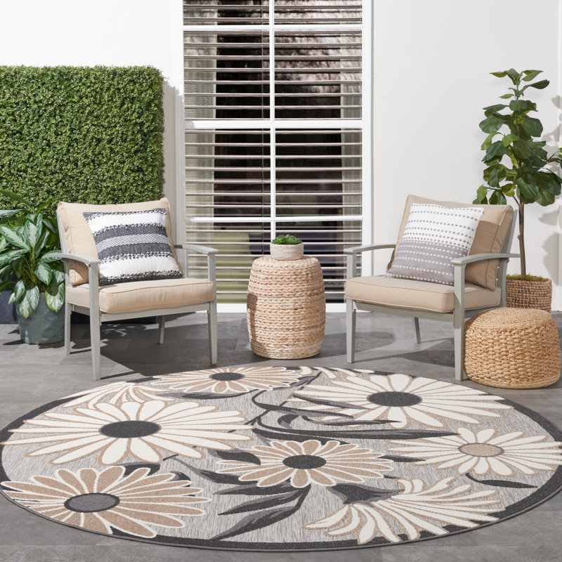 Tapis intérieur / extérieur beige Aloha, Rond 5 pi 3 po