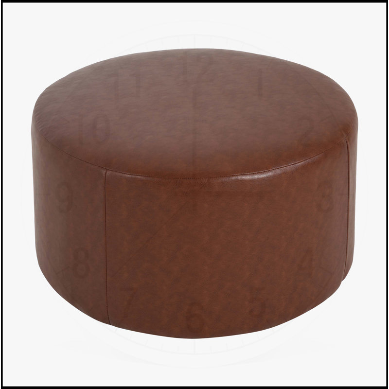 Repose-pieds rembourré rond en similicuir, parfait pour les espaces de vie modernes et polyvalents, Marron clair