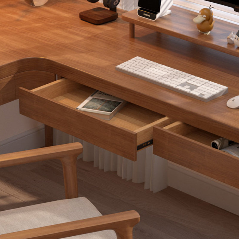 Bureau d'écriture en L en noyer massif avec tiroirs, H 29,53 po x l 70,87 po x P 47,24 po