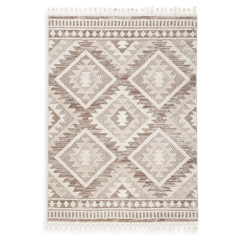 Tan and Cream Braided Diamond Synthetic 5' x 7' Rug