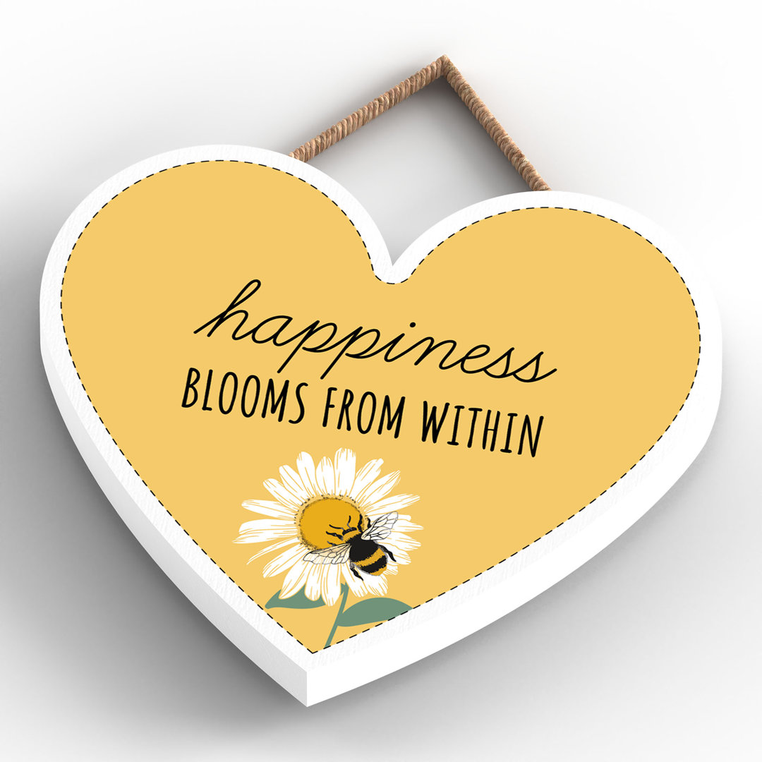 Bee Happiness Blooms Wall Décor Heart Wooden Plaque