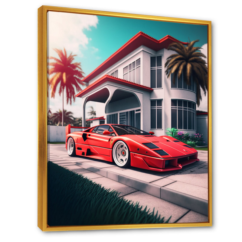 «Red Car Grey Race Car Elegance II», reproduction sur toile de voiture exotique, L 12 po x H 20 po, Cadre flottant doré