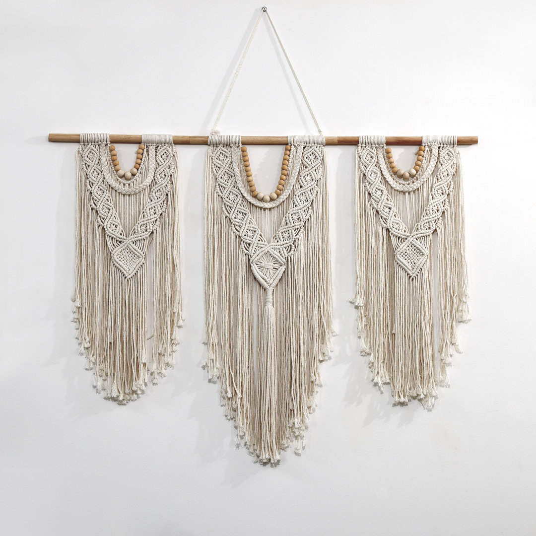 Macrame Boho-style Fabric Hand Woven Cotton Wall Hanging 43"wx32"l (Set of 3) Bungalow Rose