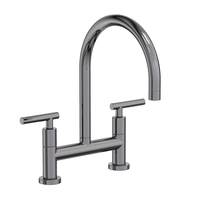 East Linear Kitchen Bridge Faucet, Antique Nickel, Lever Handle