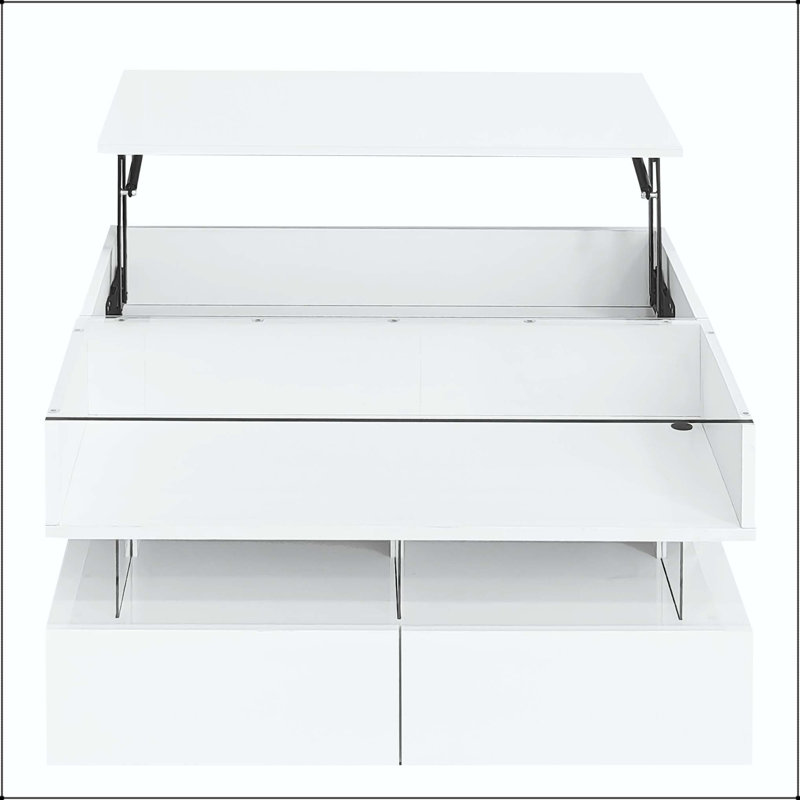 Table basse à plateau relevable avec éclairage DEL et plateau en verre trempé, White