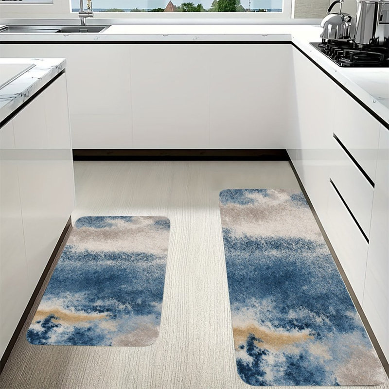 Blue Sand Gradient, Kitchen Mats Set of 2, Blue/Brown Abstract