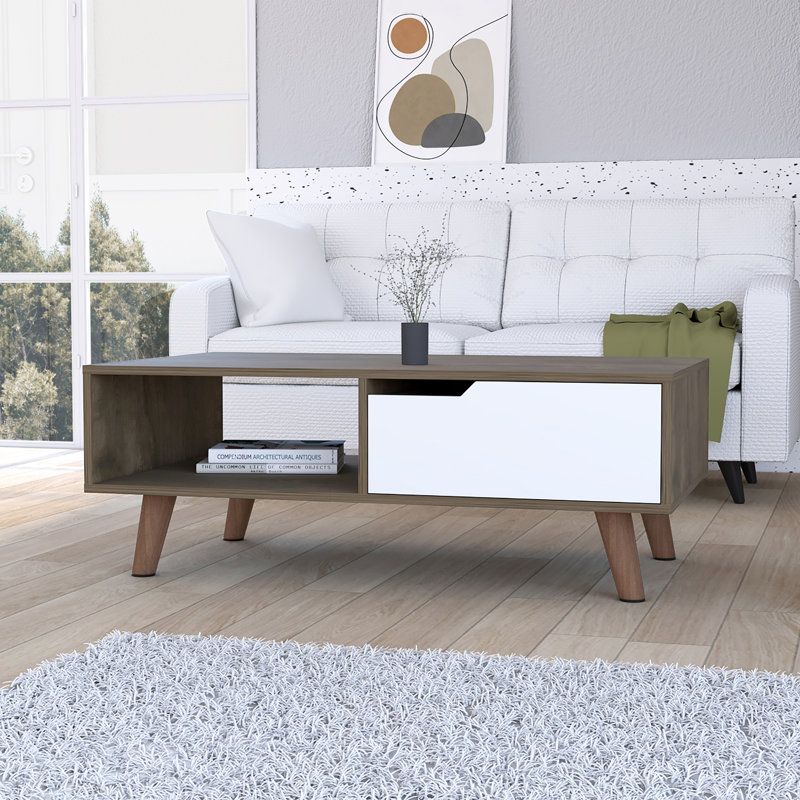 Table basse Hambourg 2.0, une tablette ouverte, un tiroir, une table