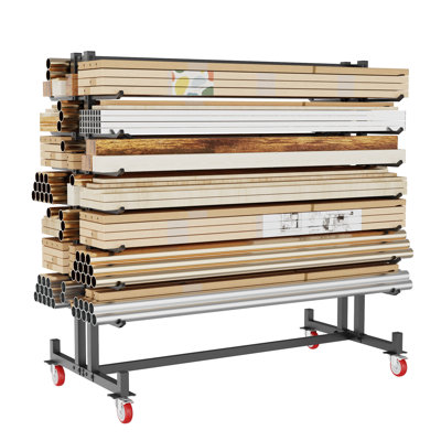 Lumber Storage Rack, Heavy-Duty 2000LBS Rolling Lumber Rack on Wheels, 7-Tier Adjustable Wood Storage Rack with X-Braced Steel Frame, Pipe Rack Organizer Shelving Unit for Garage Workshop