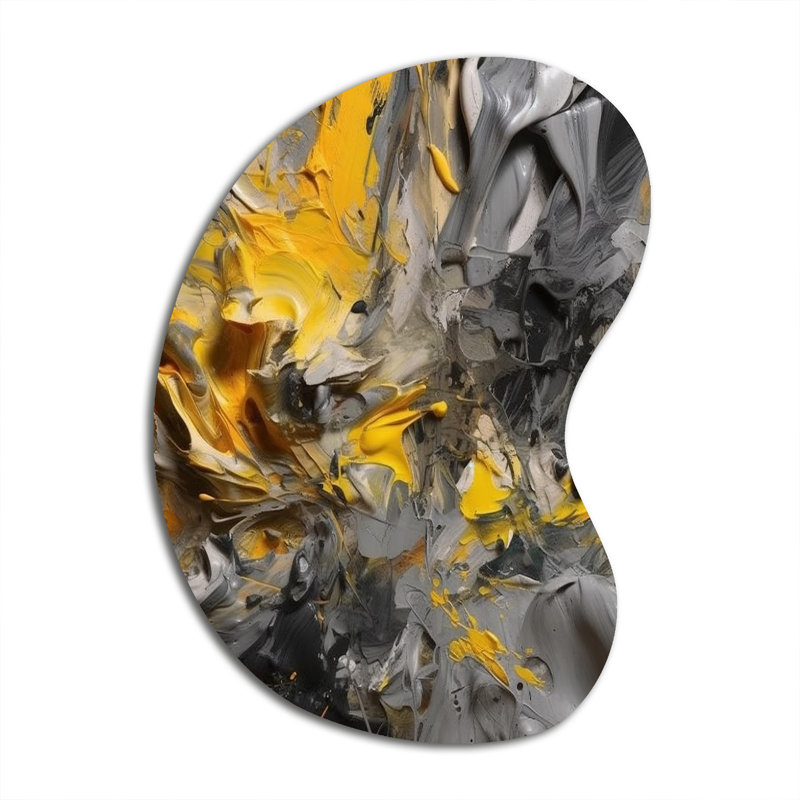 Moutarde jaune et gris vif V - forme de flèche abstraite - art mural métallique asymétrique, H 39 po x l 28 po