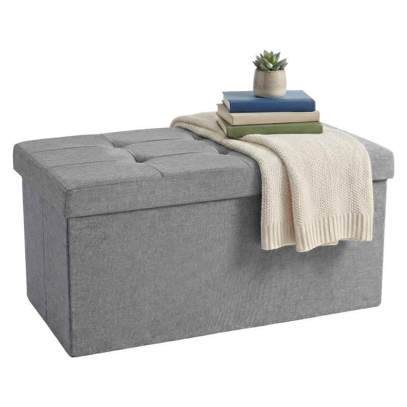 30.5"W Folding Storage Ottoman Bench, Oxford Fabric, Gray