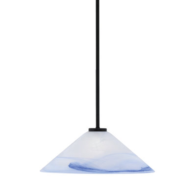 Amarmula 1 Light Stem Mini Pendant, Matte Black Finish, 5" Silver Textured Glass