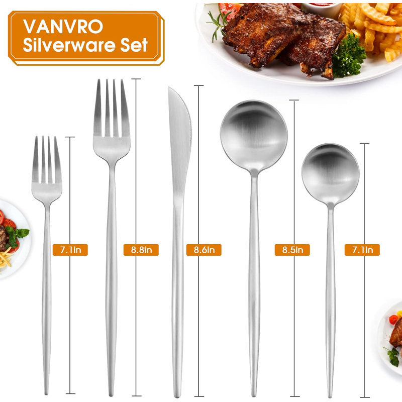 Ensemble de couverts 40 pièces en acier inoxydable, ensemble de couverts à finition mate pour 8, vaisselle durable pour la maison et le restaurant, ustensiles allant au lave-vaisselle
