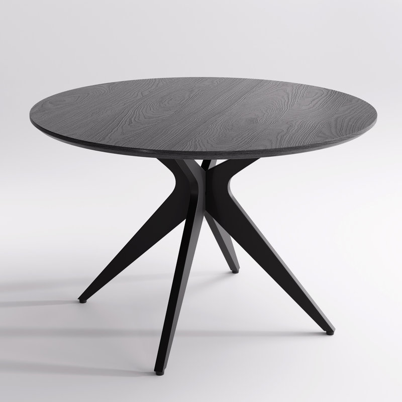 45.3" W 4-Person Round Solid and Manufactured Wood Dining Table with Metal Legs, Black, Solid and Manufactured Wood