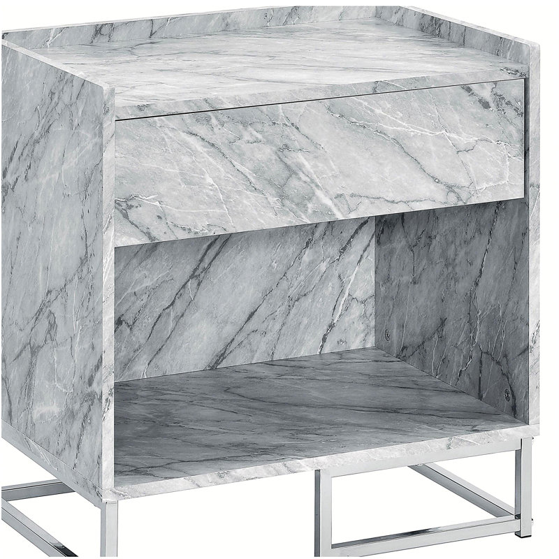 Table d'appoint blanche en faux marbre et chrome