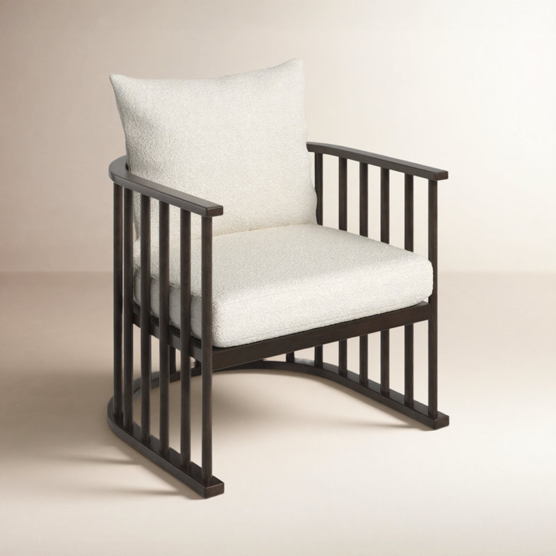 Kathy Upholstered Barrel Chair, White Cotton Twill, Dark Brown