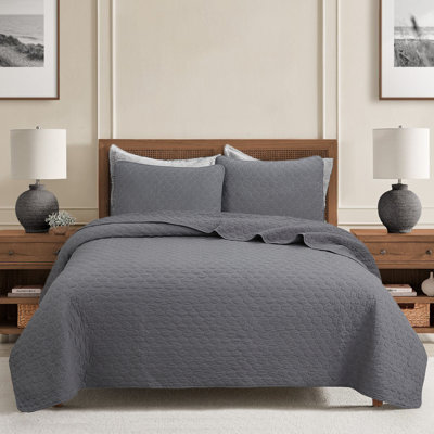 Ogee Classic Solid Chic Grey 3 Piece Cotton Queen Quilt Bedding Set