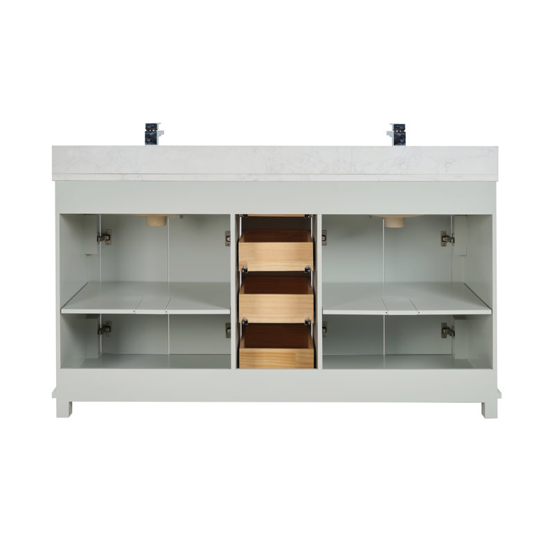 60" Solid Wood Sink Vanity  With 1' Artificial Stone Top, Silver Strand