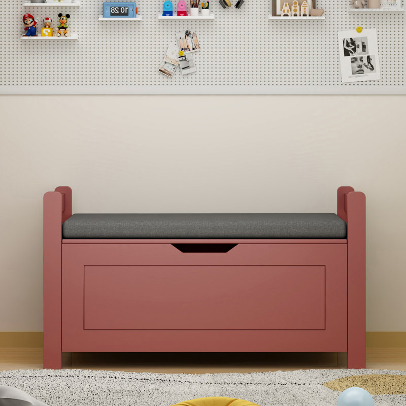 Banc de rangement rembourré l 35 po, Rouge, Rouge