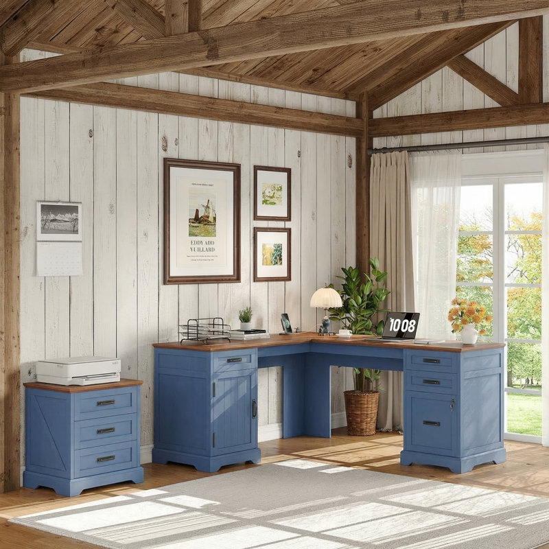 Bureau en L 67 po Farmhouse, Bleu