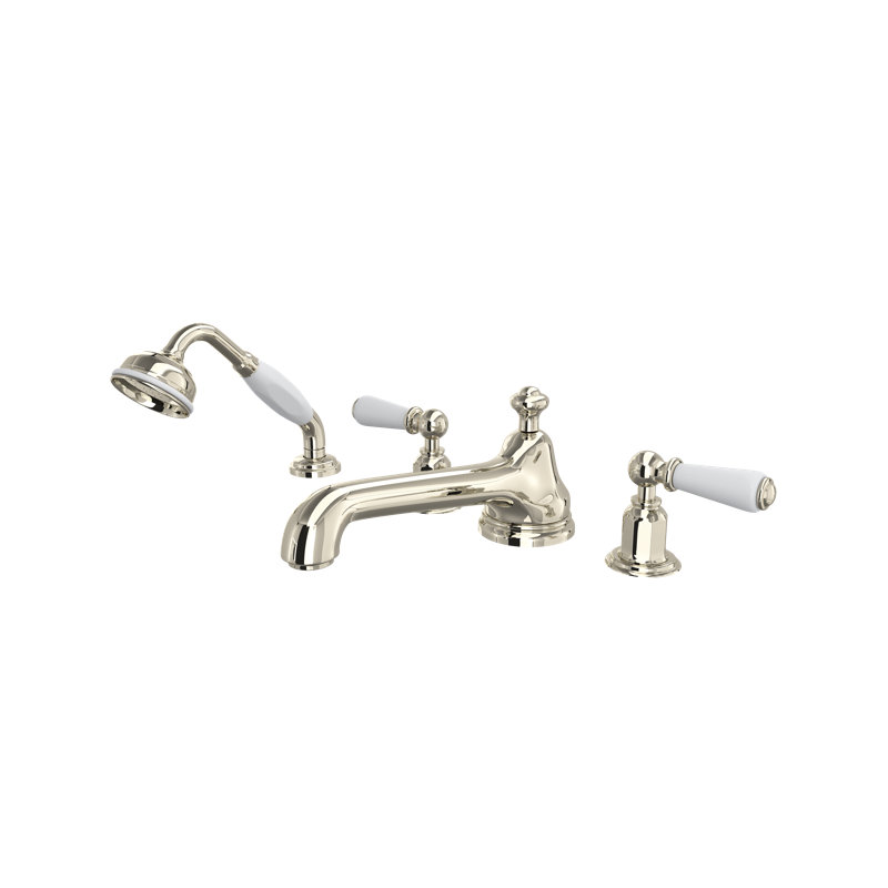 Edwardian 4-Hole Deck Mount Tub Filler With Low Spout, Polished Nickel, Lever Handle