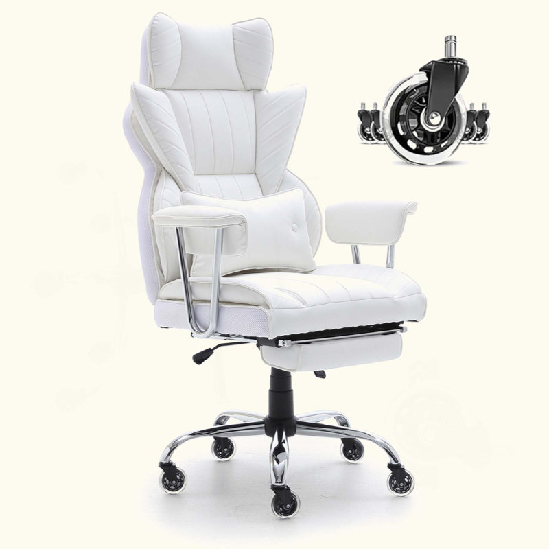 Reclining Office Chair with Footrest, Heavy Duty PU Leather Wide Office Chair, Big and Tall Executive Office Chairs with Lumbar Support, Strong Metal Base Quiet Wheels