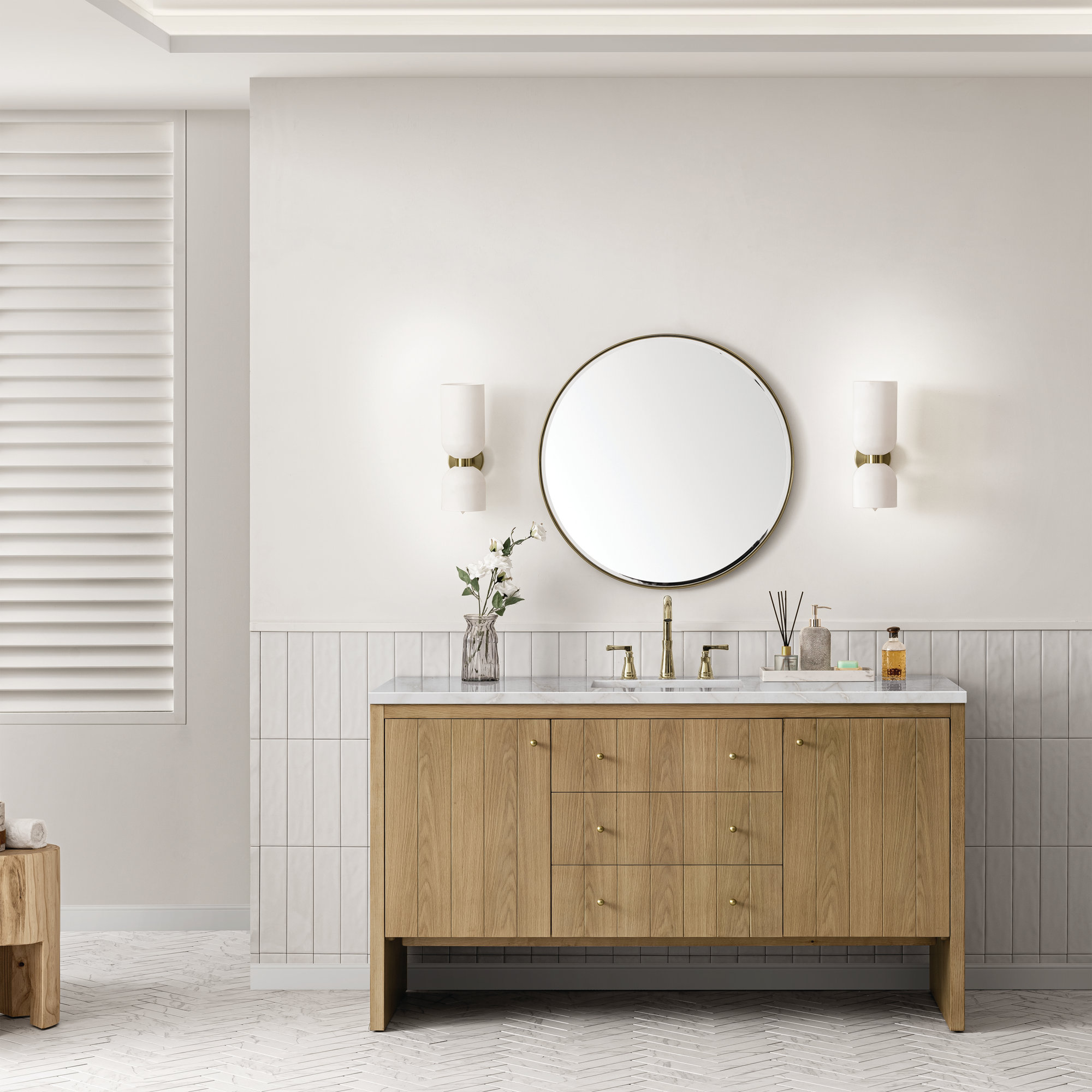 Hudson 60'' Single Bathroom Vanity, 8" Widespread, Victorian Silver, Light Natural Oak