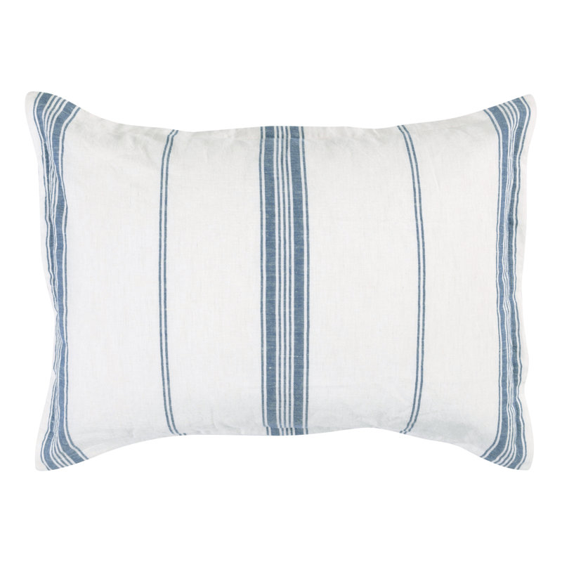 Brooke Blue Stripe Cotton Blend Sham, Standard, White/Blue Stripe