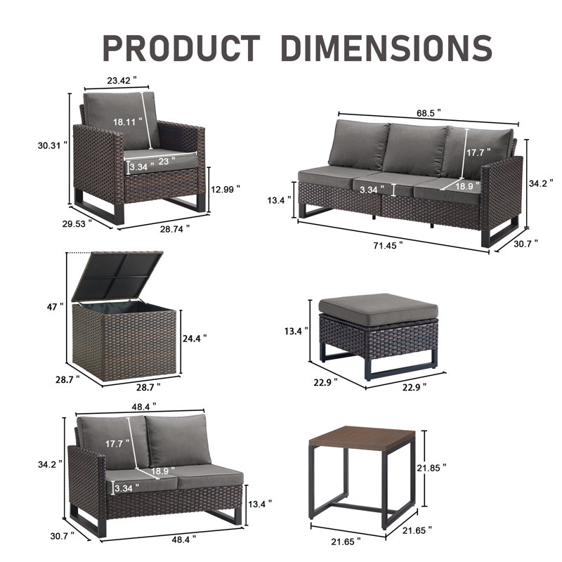 Ingvald 9-11 Person All-Weather Wicker Outdoor Conversation Set Seating Group With Lounge Chairs And Ottomans, Gray