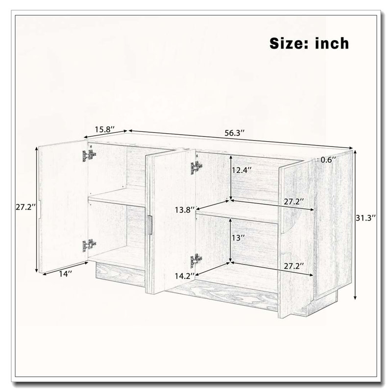 Wood Sideboard Cabinet with Semi-Circular Handles and Adjustable Shelves for Dining Room, Kitchen, and Living Room, Black