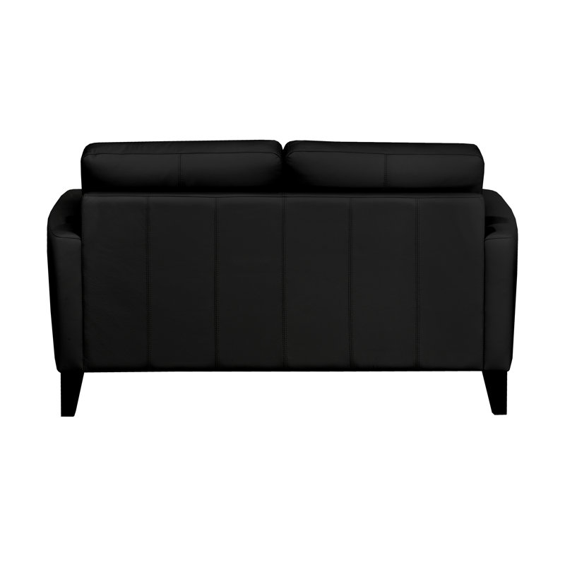 Causeuse à accoudoirs carrés en cuir véritable de 60 po Brunet, Cuir véritable noir