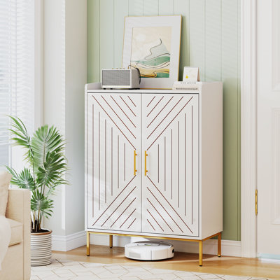 Modern White Shoe Cabinet With Gold Accents – Minimalist Design, 5 - Shelf Storage