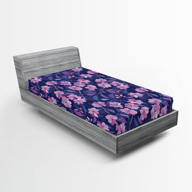 Drap-housse Ambesonne, Indigo, rose pâle, mauve / floral, Drap-housse de taille simple