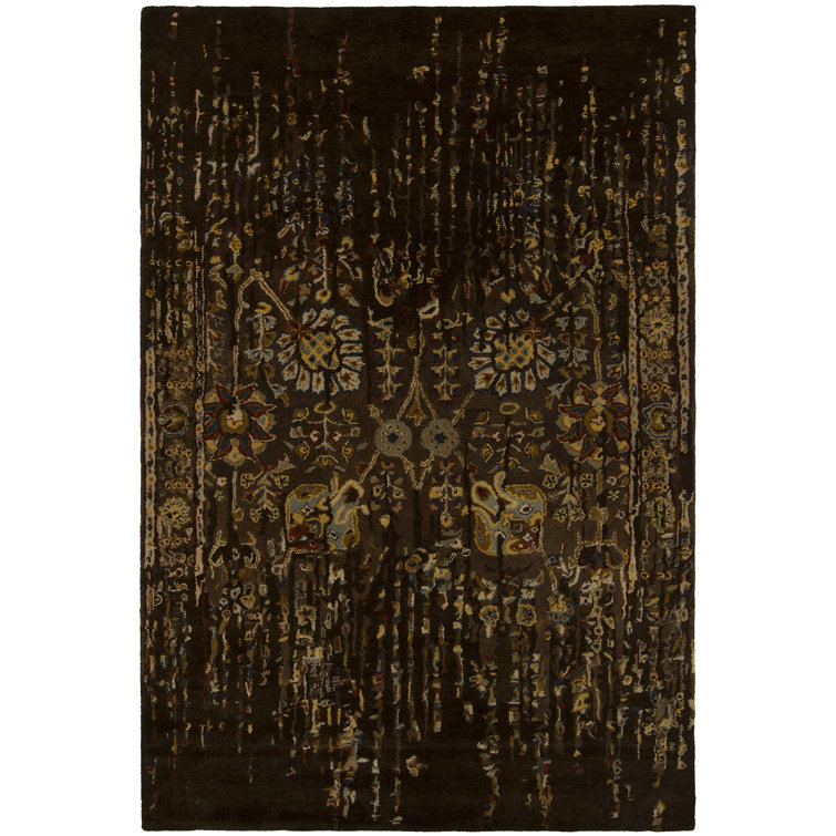 Spring Wool Oriental Area Rug in Brown