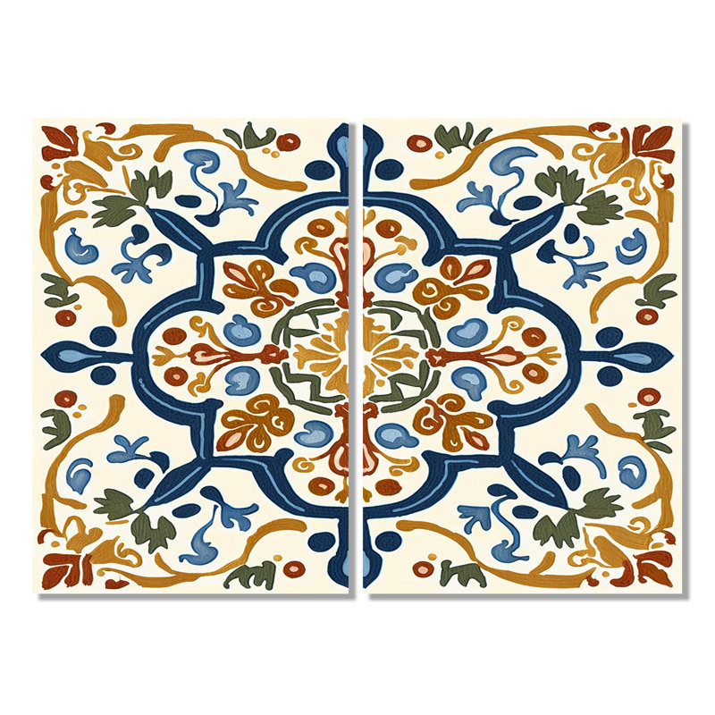 Carreaux de la Méditerranée en bleu rétro IV - tuile abstraite, décoration murale, H 36 po x l 48 po, Toile tendue