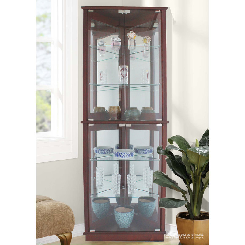 Armoire vitrée de coin lumineuse Olivian, Noyer