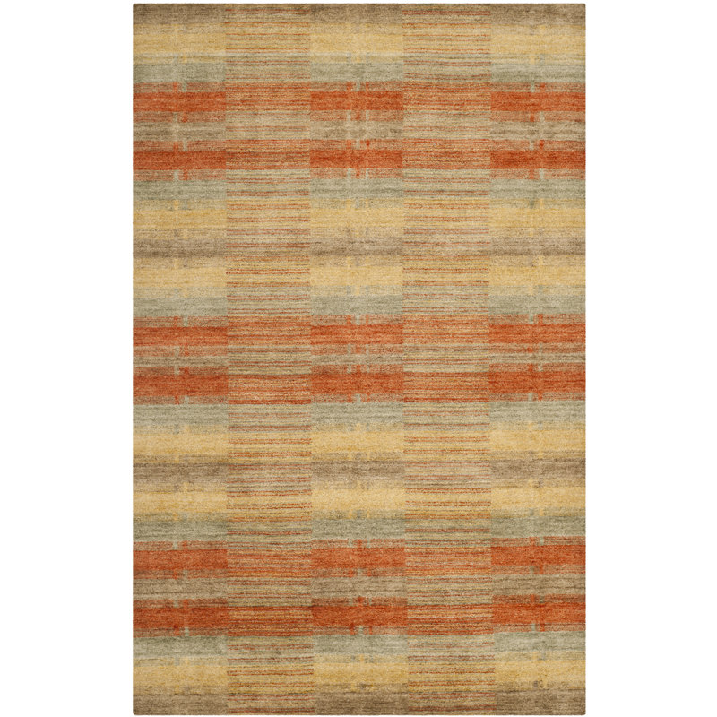 Tapis brun / orange / jaune en laine tissé à plat à la main Frann, Rectangle 6 pi x 9 pi