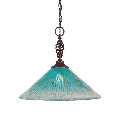 Eleganté Chain Hung Pendant Shown In Dark Granite Finish With 16" Crystal Glass