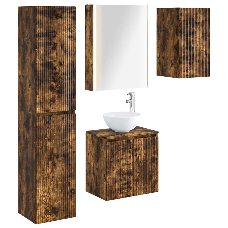 Vanity & Mirror Set, Smoked Oak