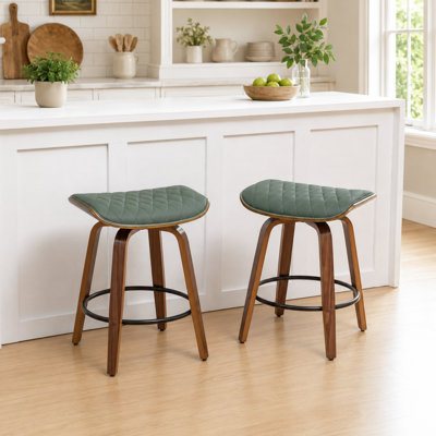 Gerald Faux Leather Wood Swivel Bar Stools