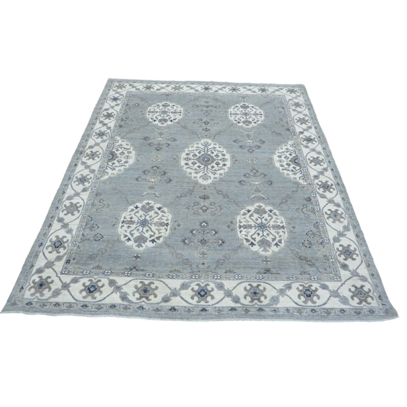 Tapis oriental Khotan Peshawar gris noué à la main 8 pi 2 po x 9 pi 7 po 34A25443E75B480E94E4F5183E1671D0