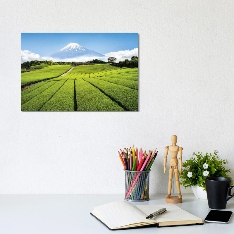 Green Tea Plantation And Mount Fuji 1 Piece Wrapped Canvas Wall Art, 20.32cm H x 30.48cm W